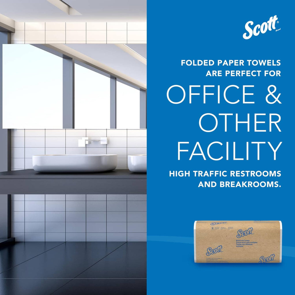 Folded paper towel pack in kraft sleeve, white towels shown for facilities.