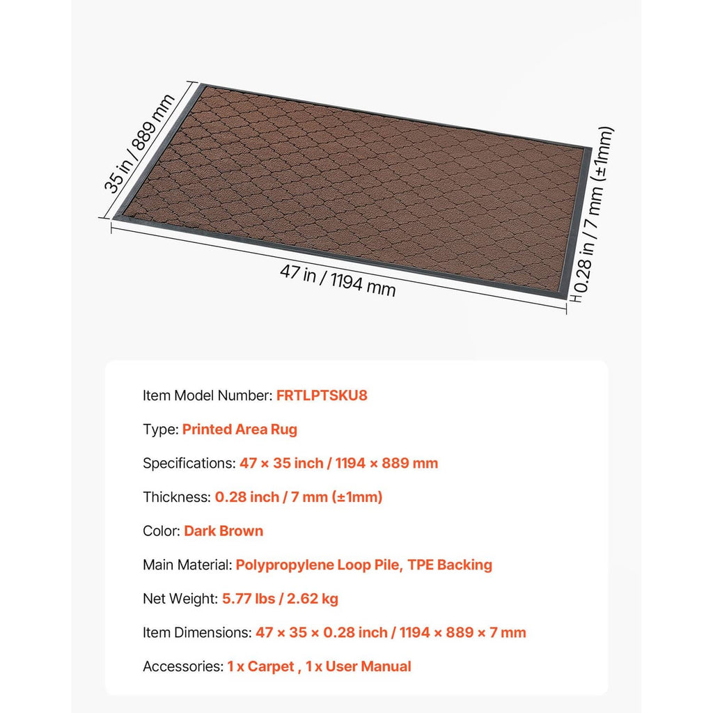 Brown 47 x 35 in front door mat with hexagon texture and 0.28 in thickness