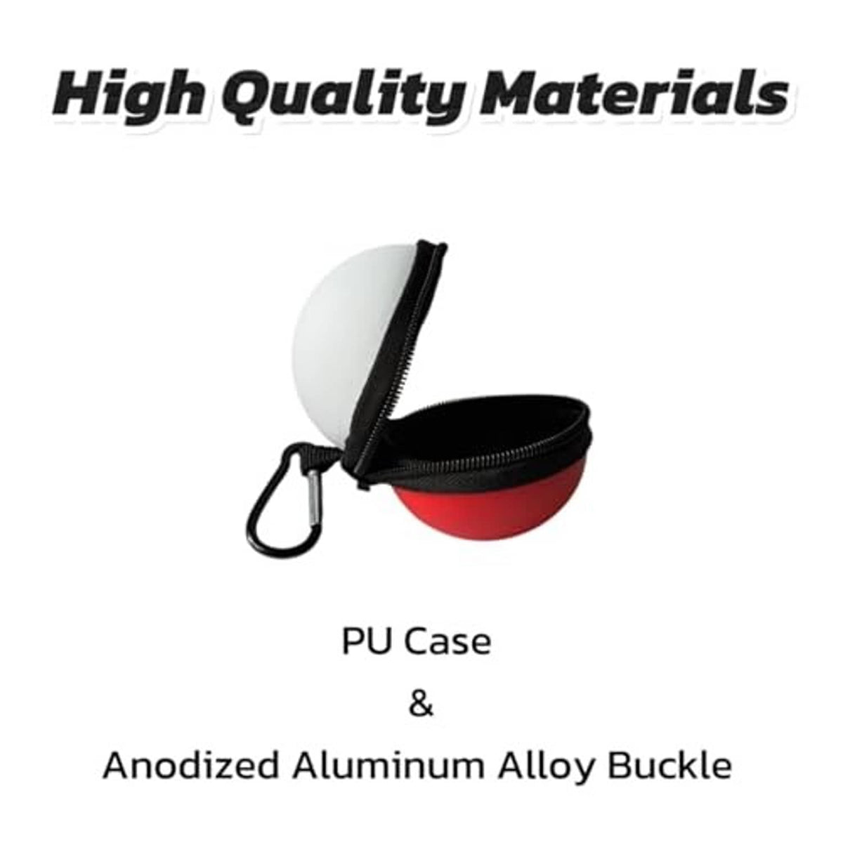 Black clip-on ball case with zipper, red interior, and metal buckle clip