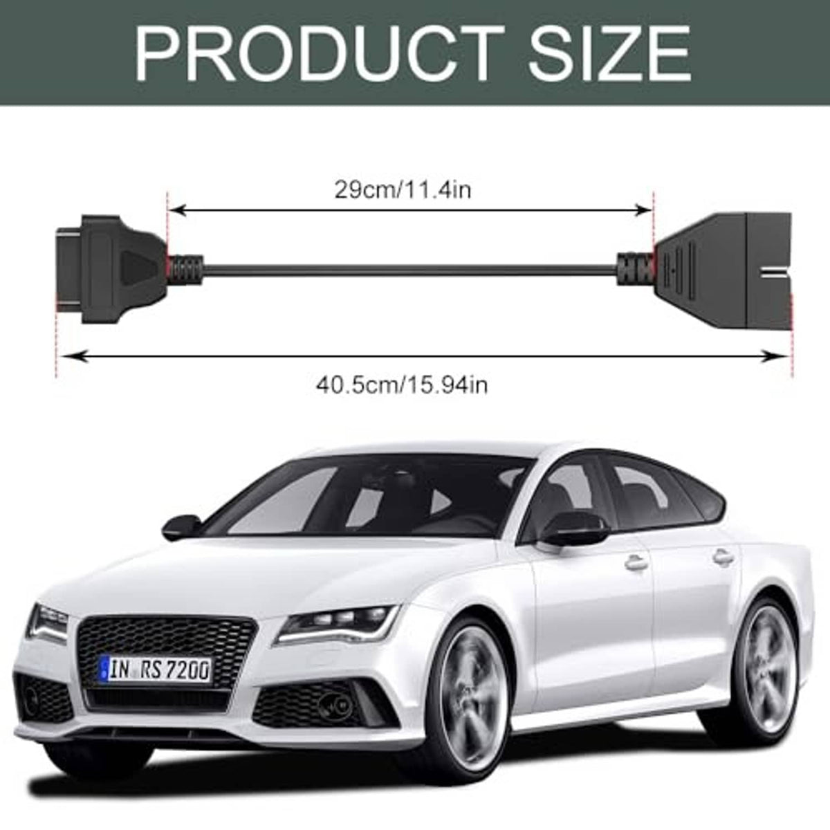 OBD1 to OBD2 adapter cable with length markings: about 40.5 cm overall