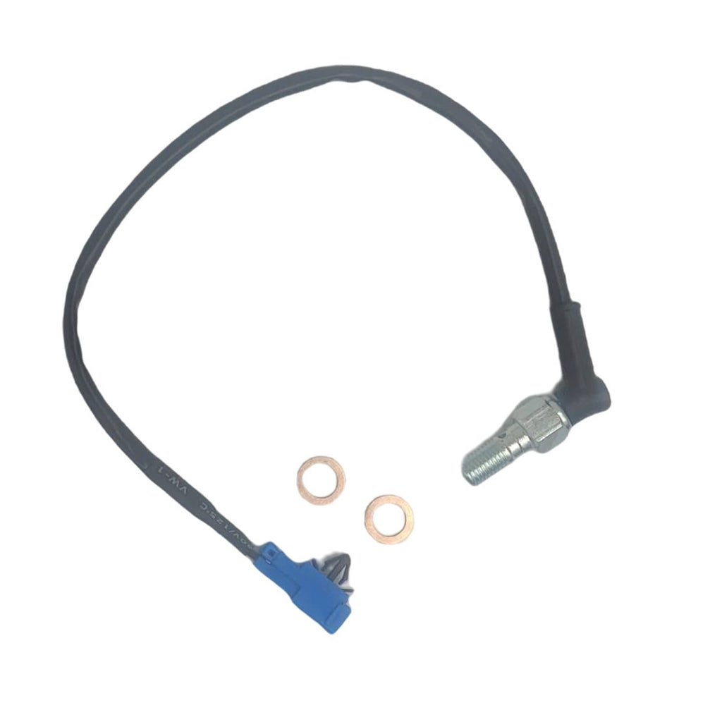 Brake stop sensor wiring harness with blue plug and silver threaded connector