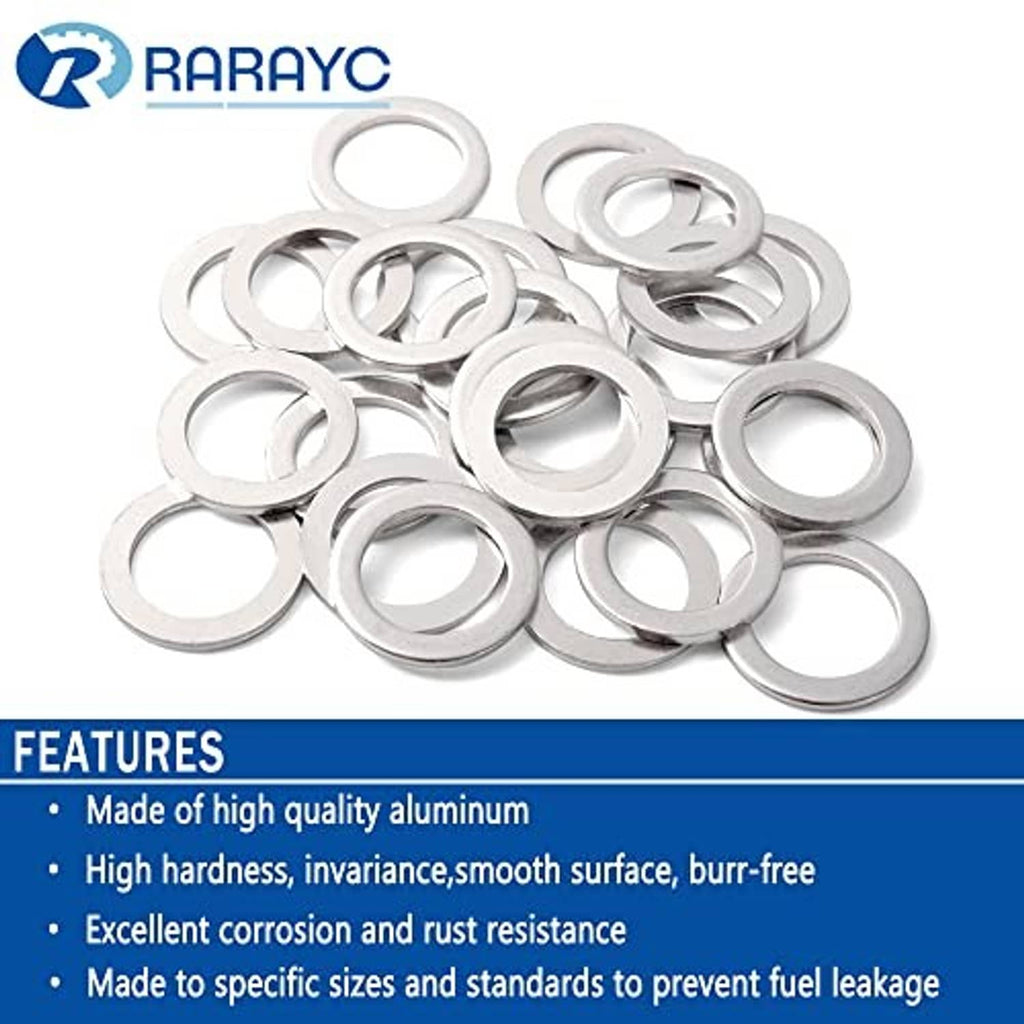 Assorted silver crush washers in a pile with feature bullets shown.