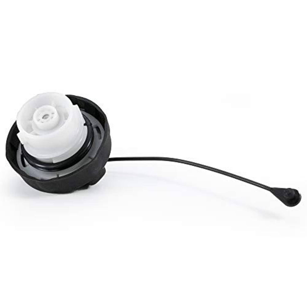 Gas cap tether assembly, black housing with white cap insert and attached cable