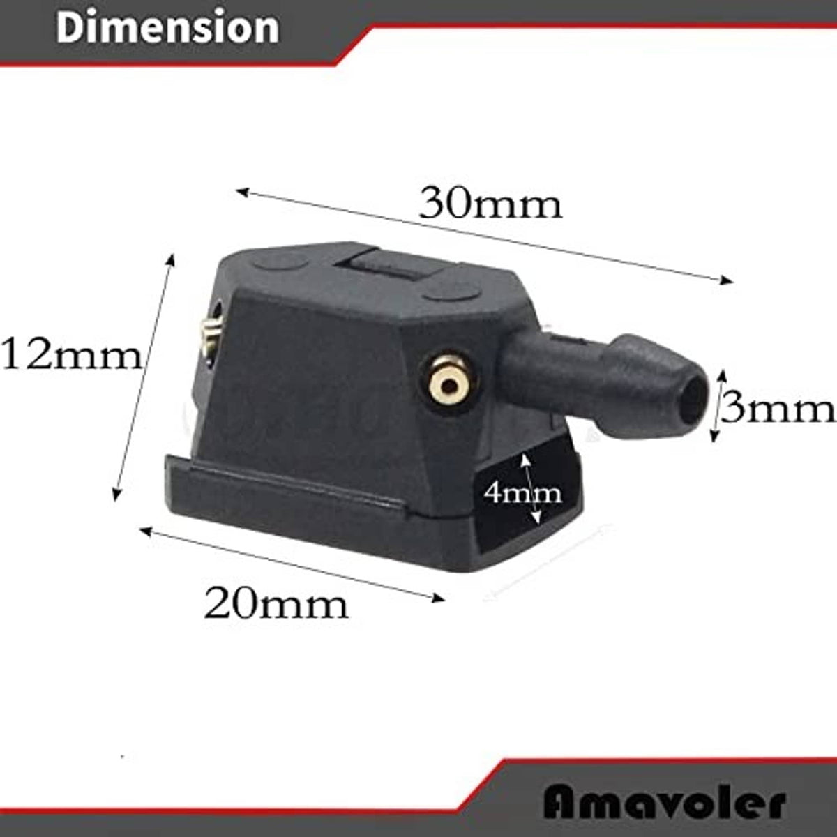 Universal windshield washer nozzle arm with 9mm port, black housing, side profile view.