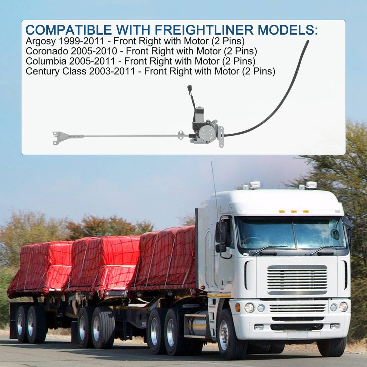 Front right power window regulator motor with long steel linkage arm