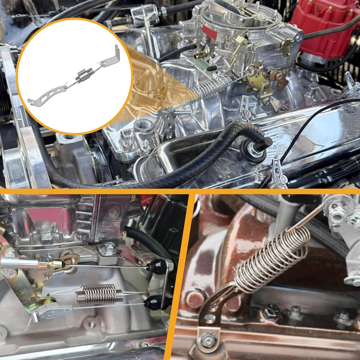 Carburetor return spring and bracket kit with metal spring and mounting bracket
