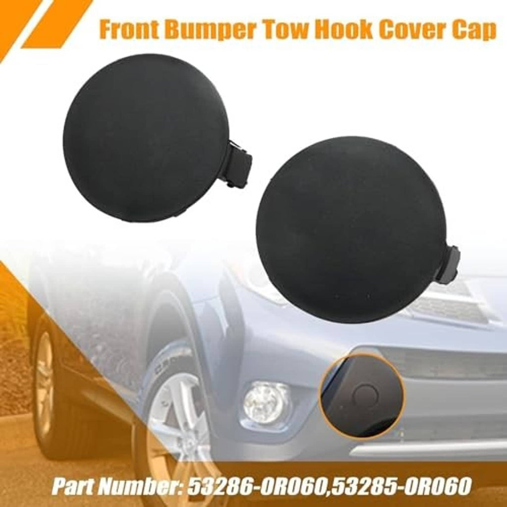 Front bumper tow hook cover caps, black round caps for left and right sides
