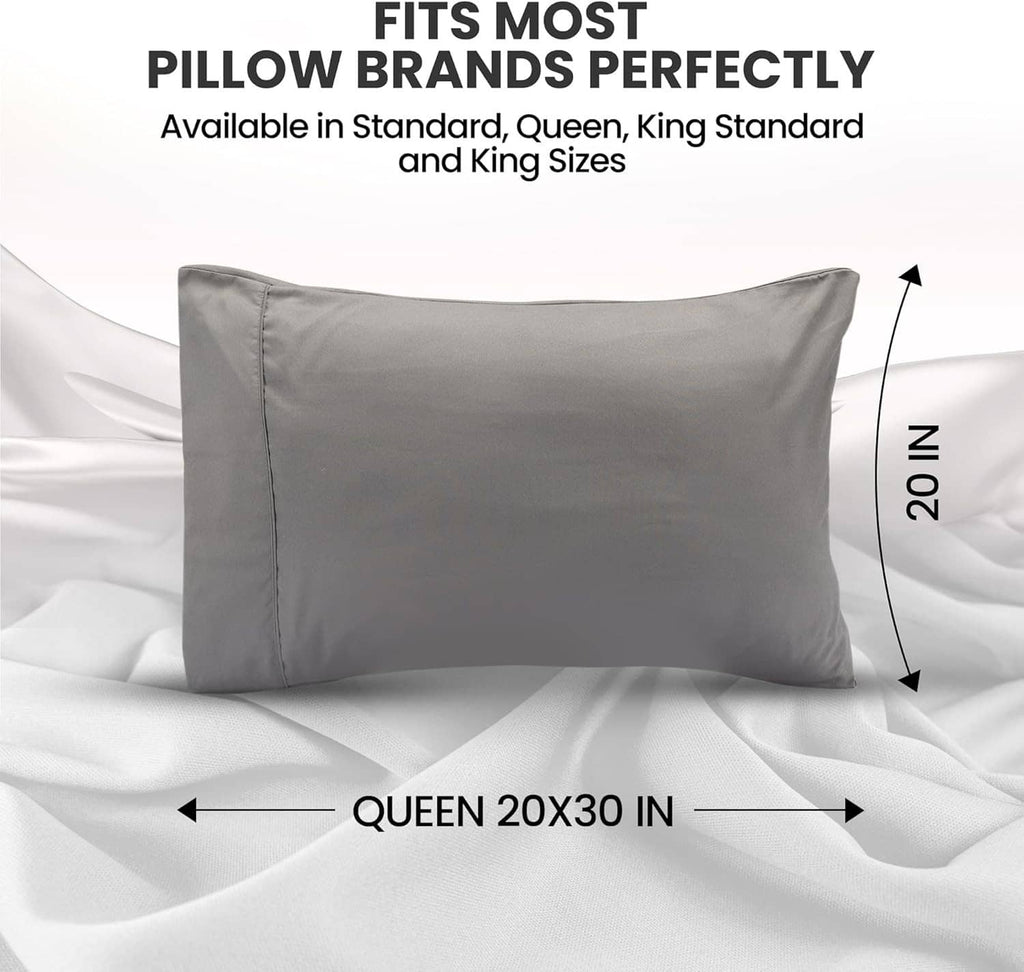 Gray queen-size pillow cover pair with envelope closure; rectangular cushion shape.
