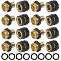Gold quick garden hose connectors set with black ridged ends, 16-piece bundle