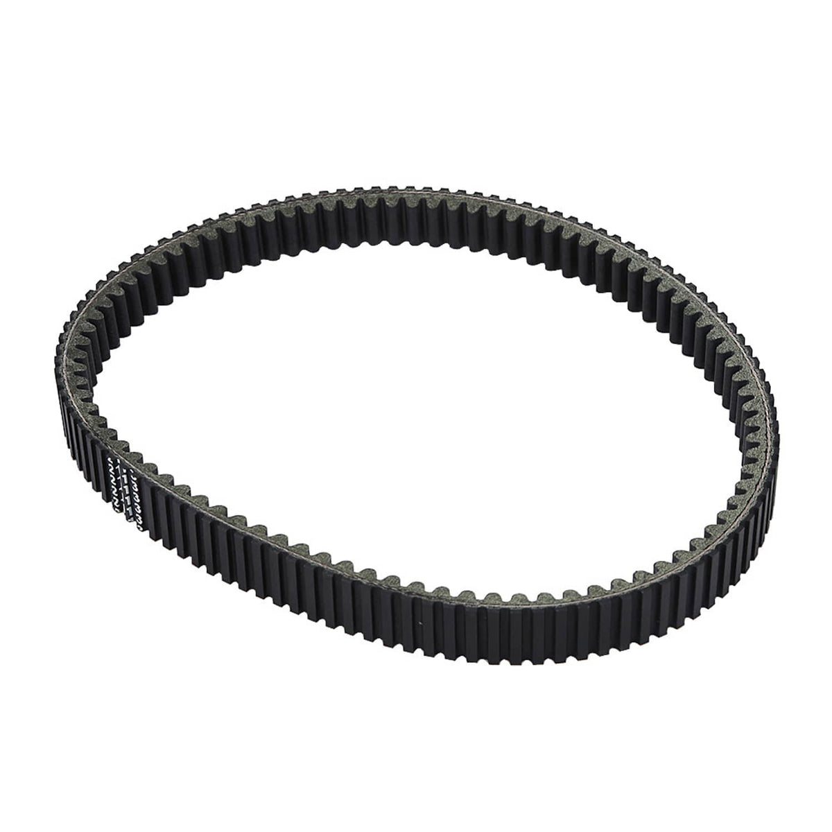 Black toothed drive belt loop, standalone view with straight inner ribbed sides