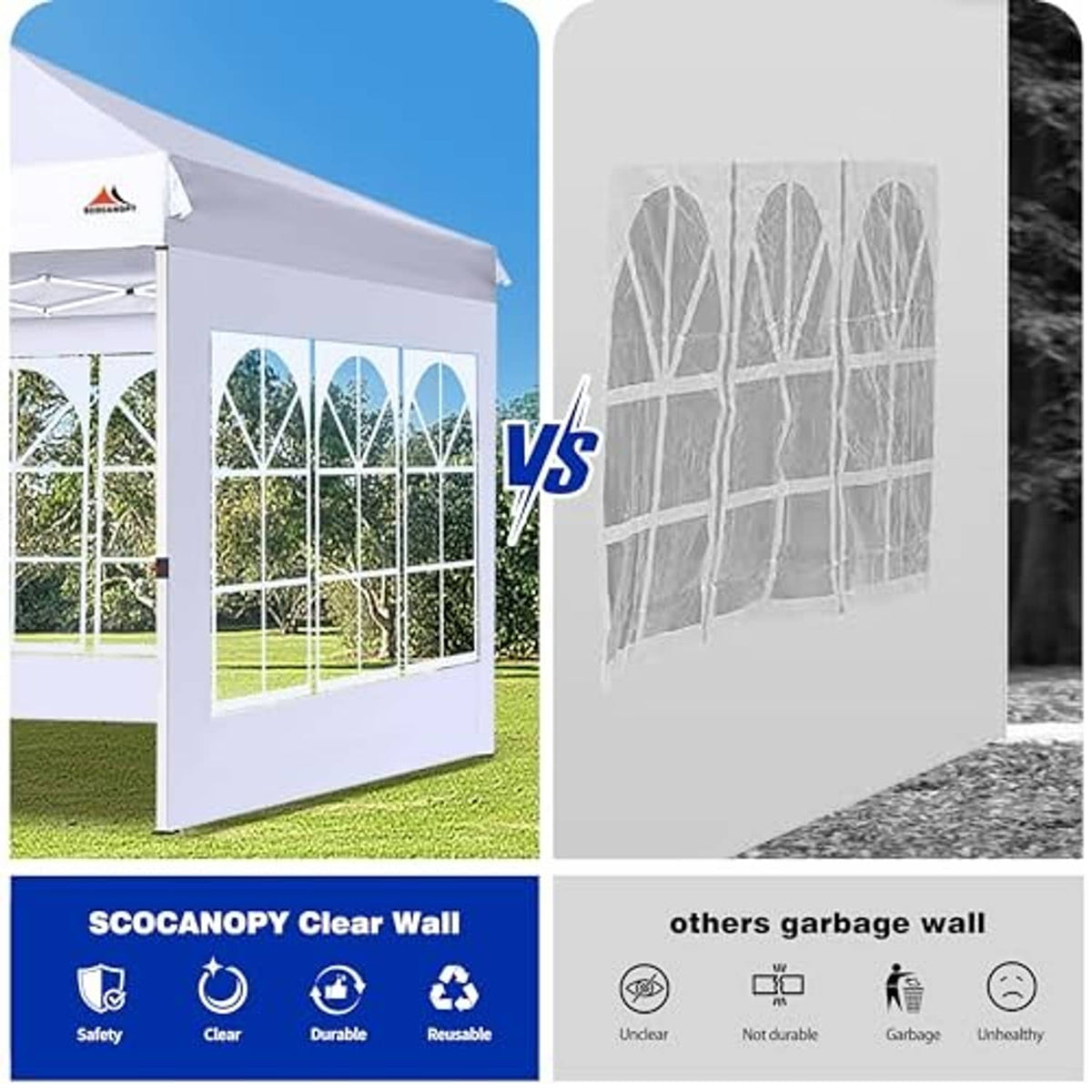 White clear canopy sidewall with window grid of arched panes, comparison view