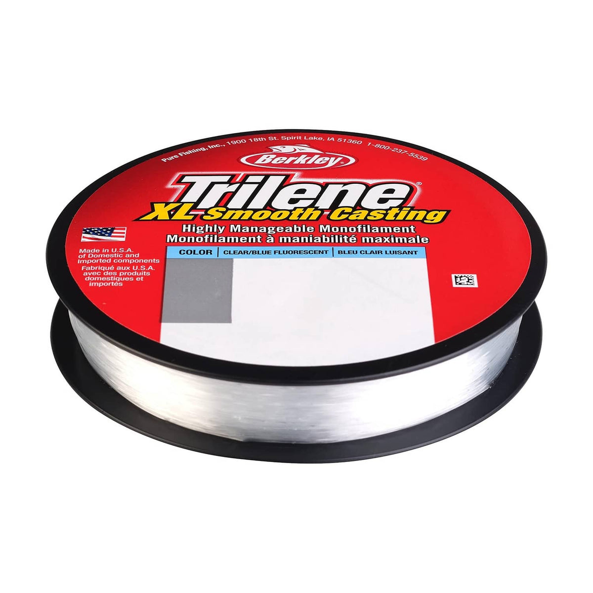 Fluorescent clear blue fishing line spool, Trilene XL Smooth Casting top label