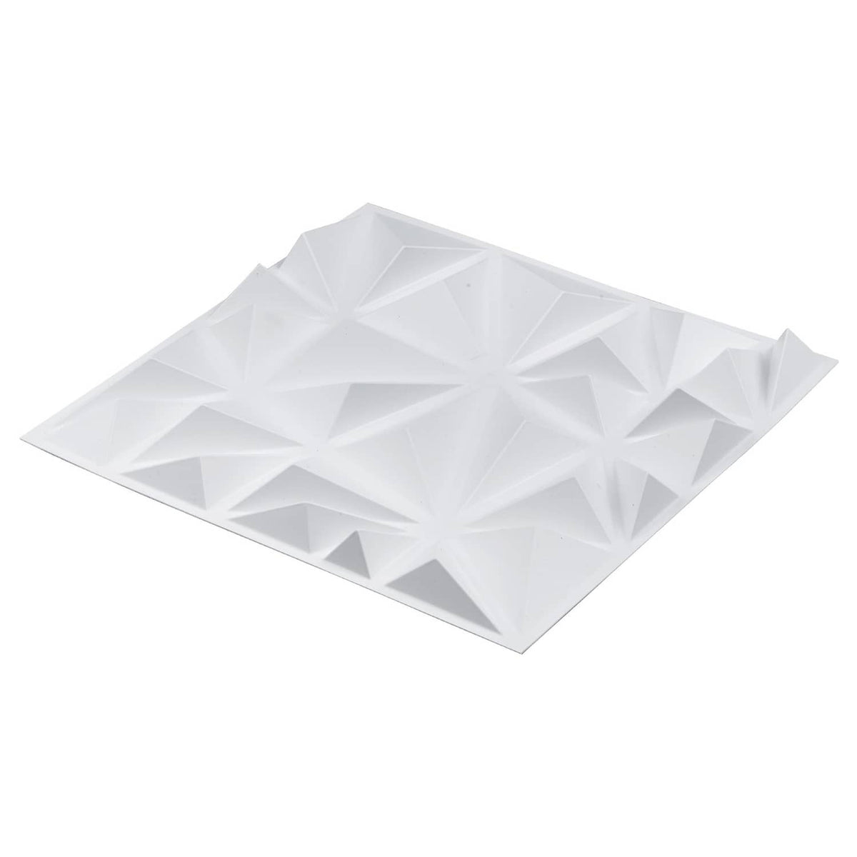 Matte white PVC 3D diamond wall panel with raised geometric facets, angled tile