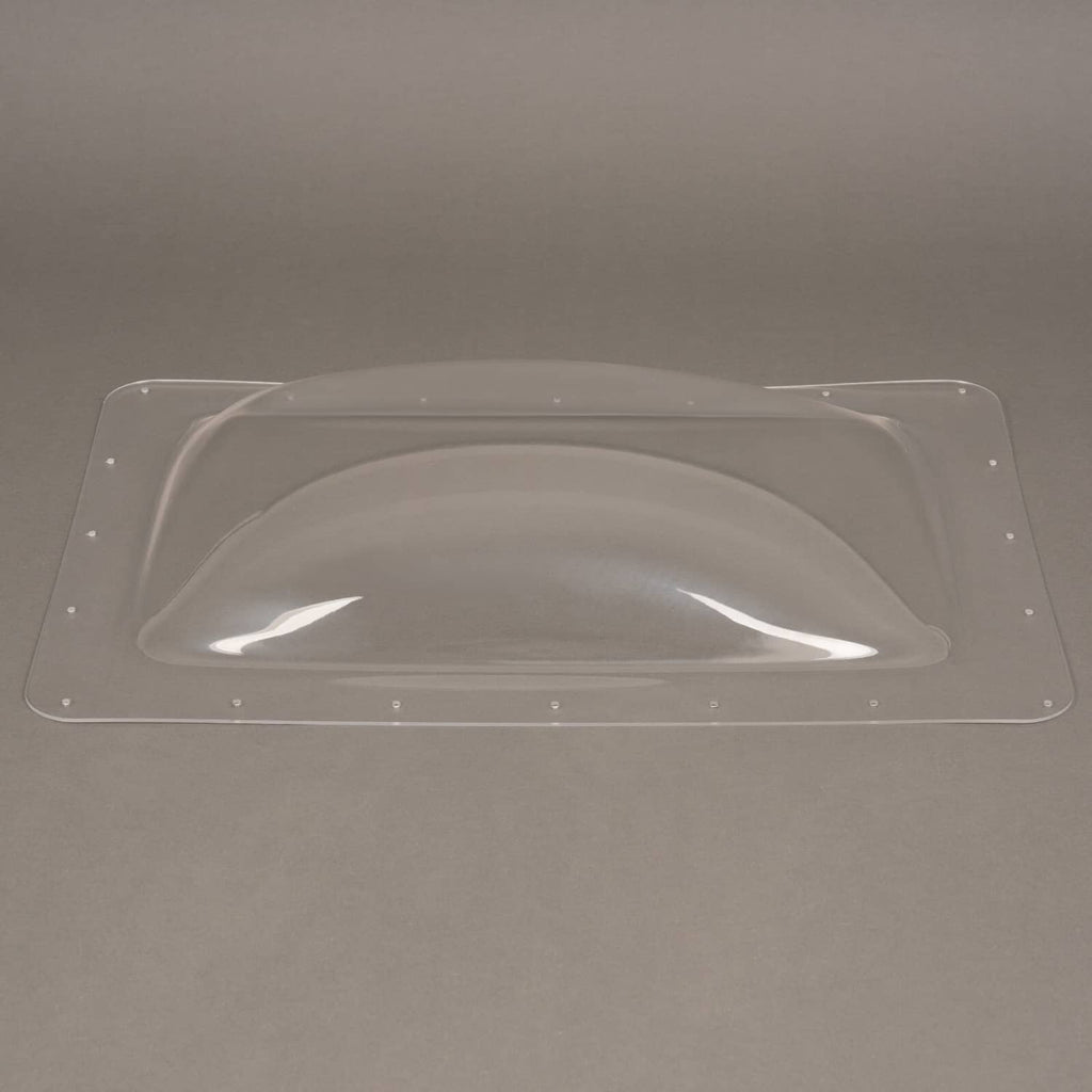 Clear RV skylight cover overlay on roof, rectangular panel with dome window