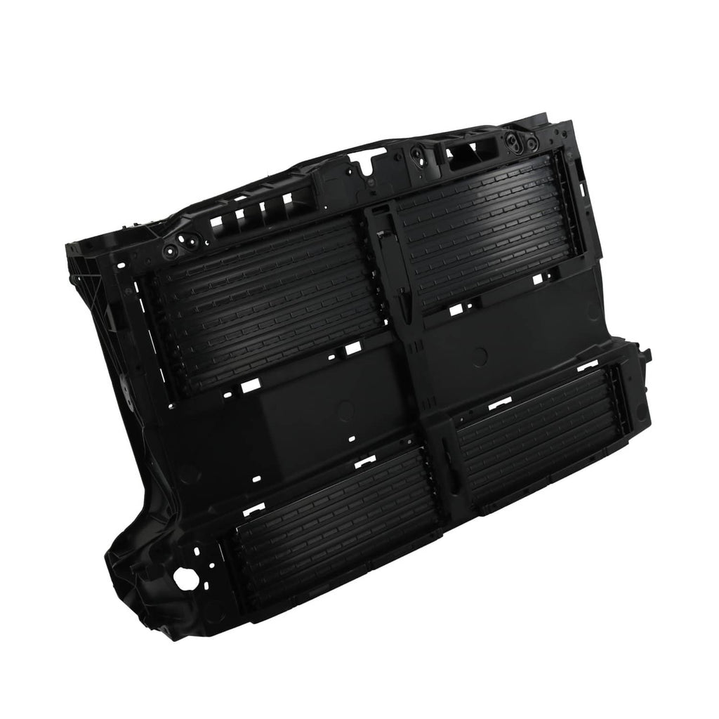 Air shutter grille housing with multiple slat sections, black plastic with mounting openings