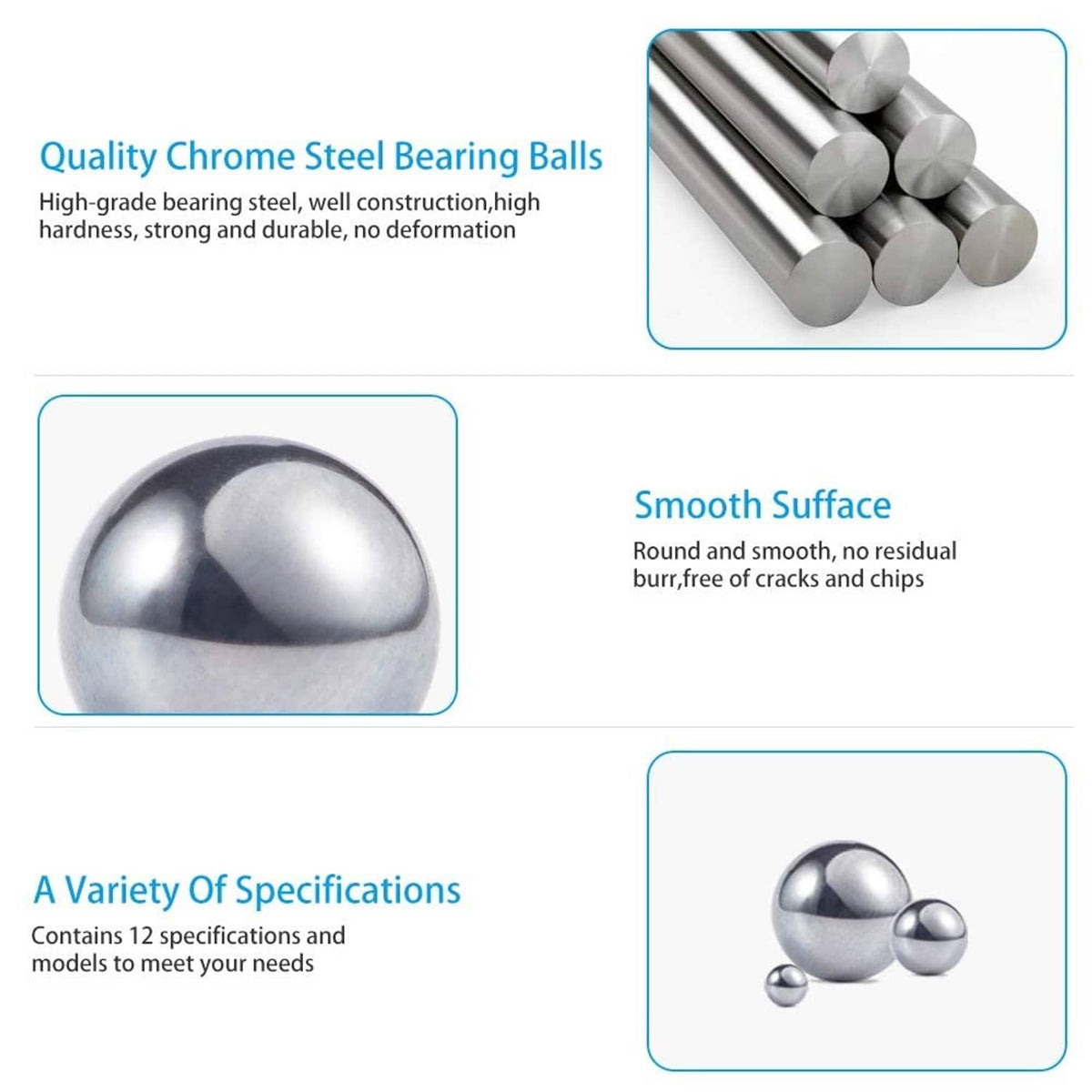 Single chrome steel bearing ball, smooth round dark-silver sphere