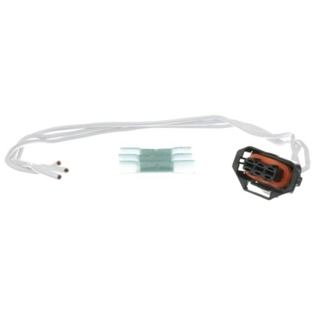 Cam sensor wiring harness pigtail with white leads and black multi-pin plug