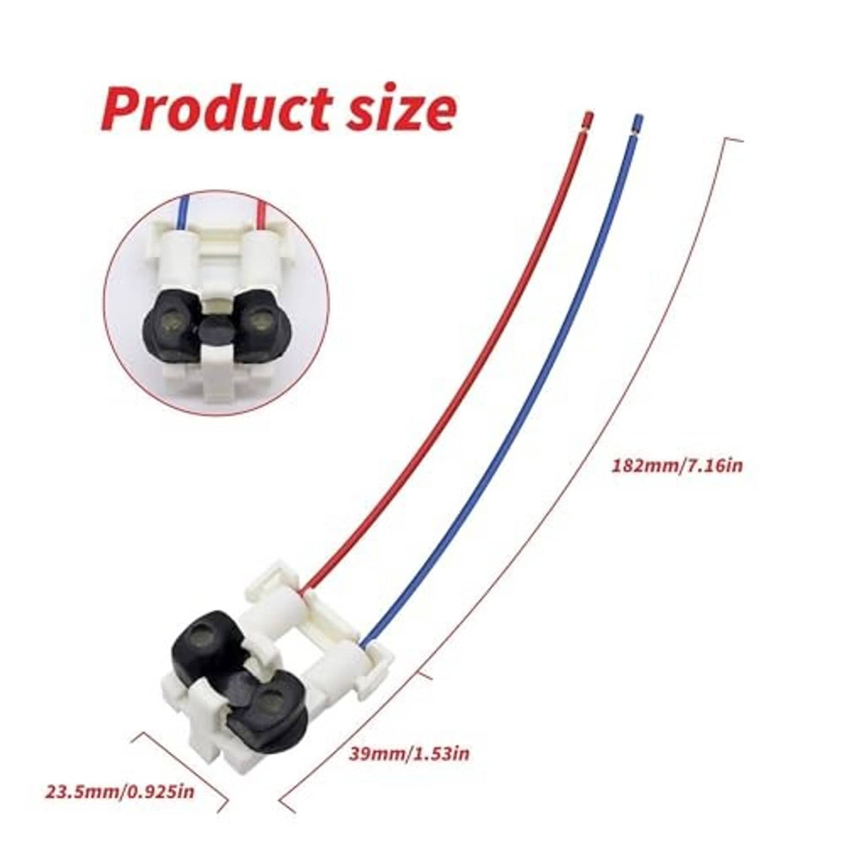 Fuel injector connector harness size diagram with wire length and plug details