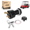 Black 2-pin ignition switch with key, metal ring, and round protective cap