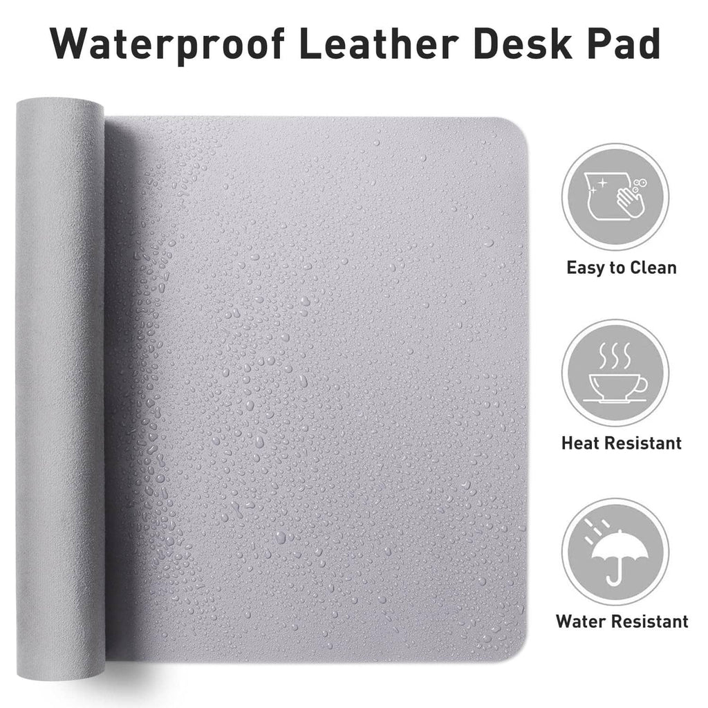 Smoky lavender PU leather desk pad protector, water-resistant textured surface