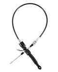 Transmission shift cable assembly with black housing, spring section, and two rod ends