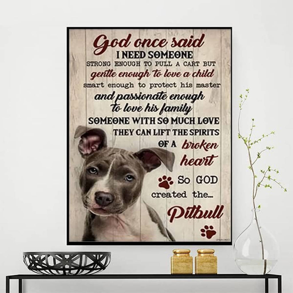 Diamond painting artwork featuring a pitbull dog portrait with paw-print details