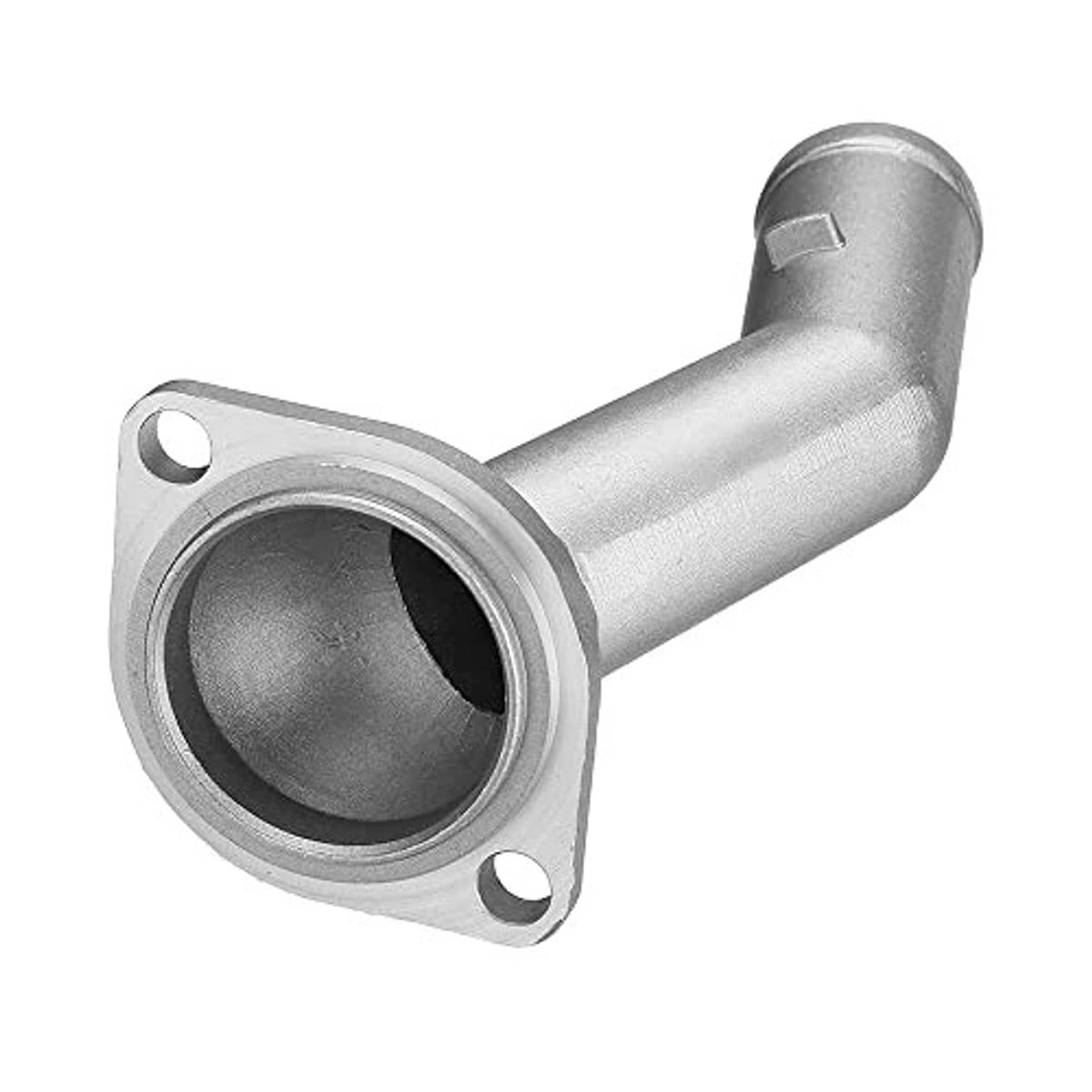 Aluminum coolant hose flange connector with round inlet and bolt-mount plate