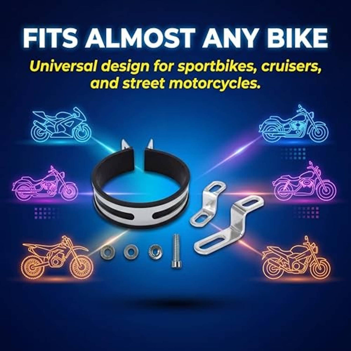 Exhaust pipe mounting kit with black rubber-lined clamp ring, two Z brackets, screws