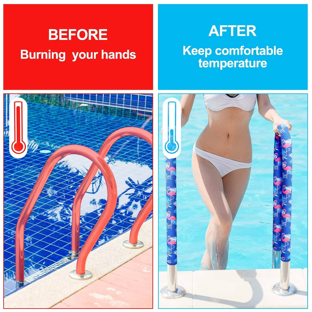 Pool handrail cover keeping hands comfortable, blue flamingo grip sleeve