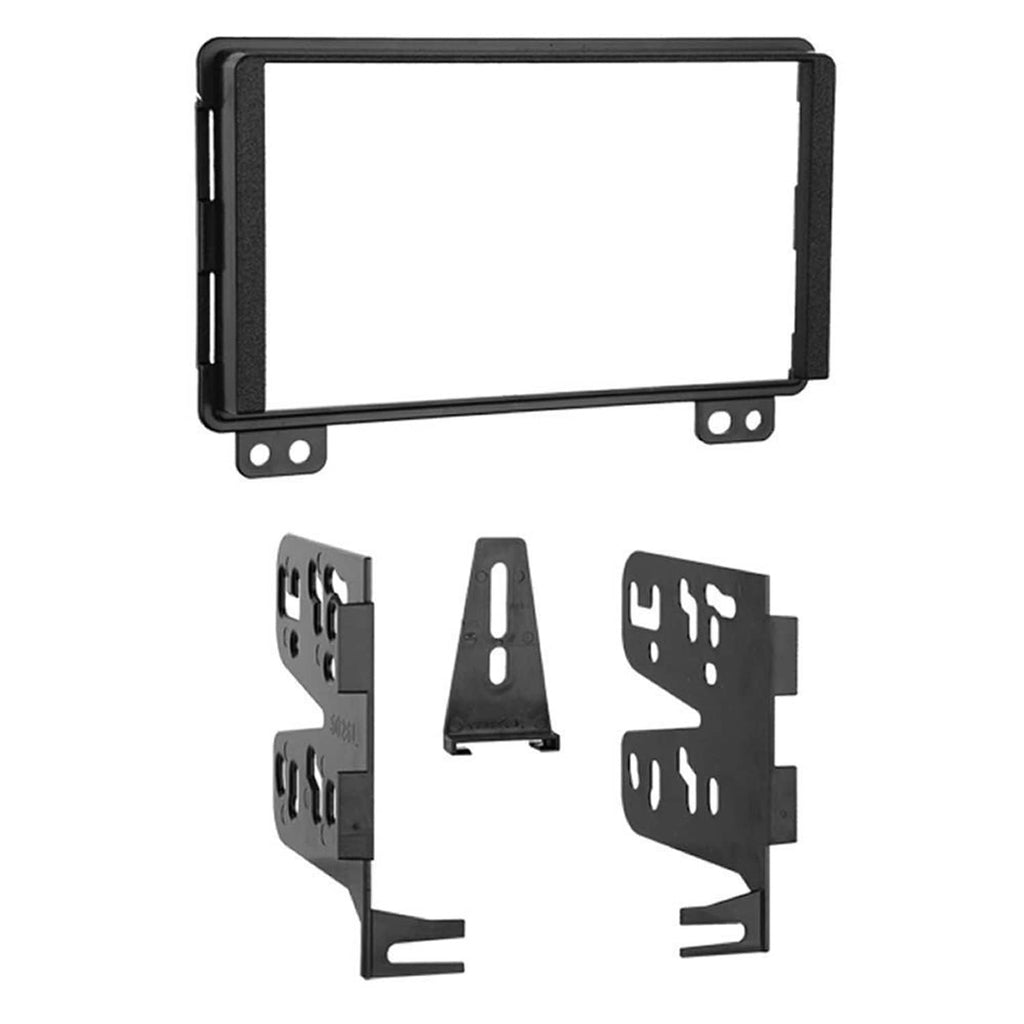 Double DIN stereo mounting kit with black dash bezel and metal brackets