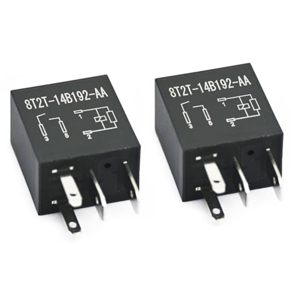 2-pack 4-pin multi-purpose relay, black case with pin layout diagram