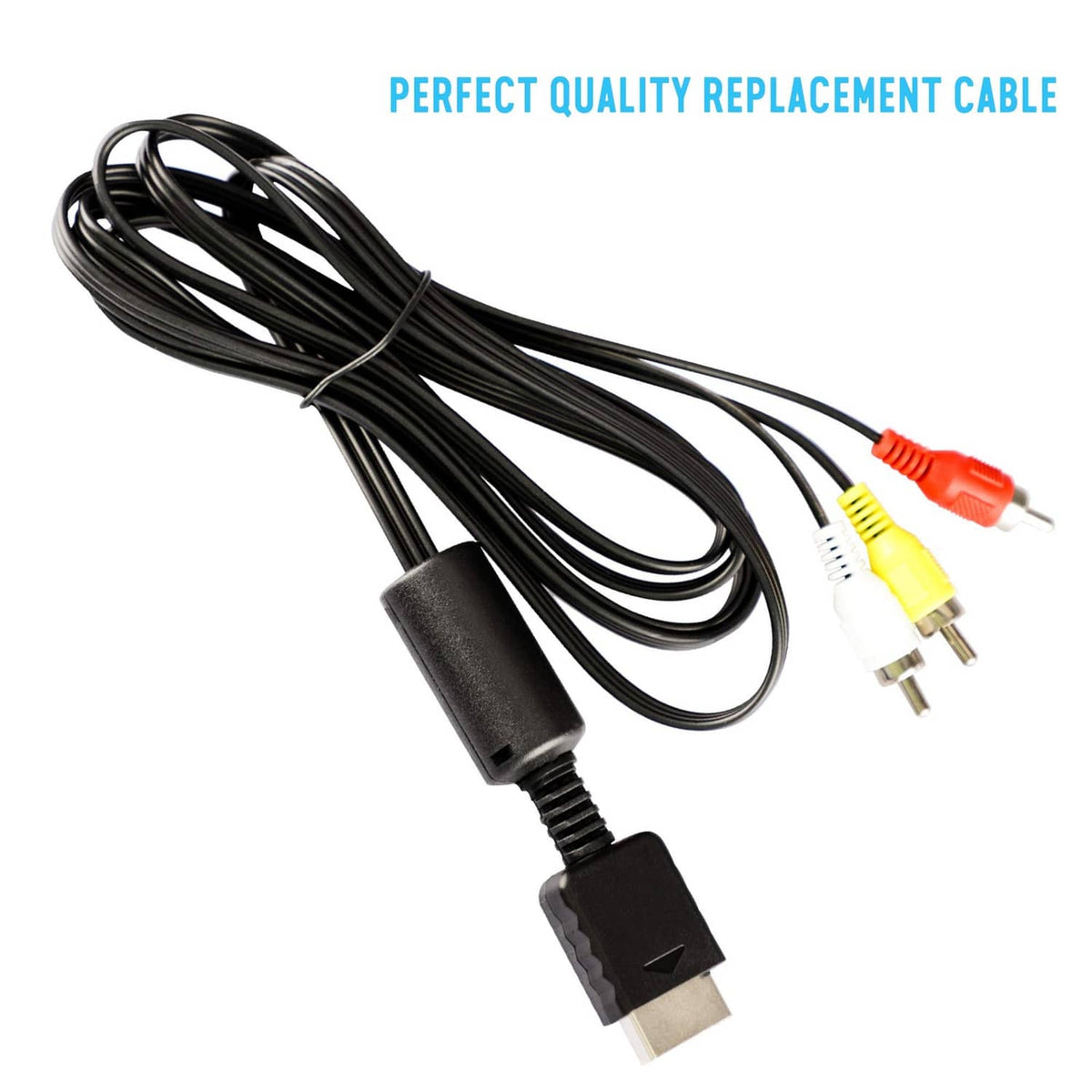 Black replacement AV cable bundle with console plug and red, white, yellow RCA connectors