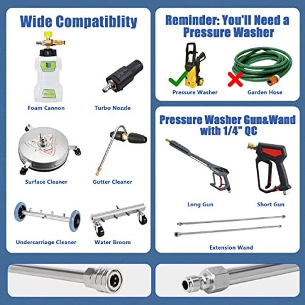 Silver pressure washer extension wand with 1/4 in quick-connect ends