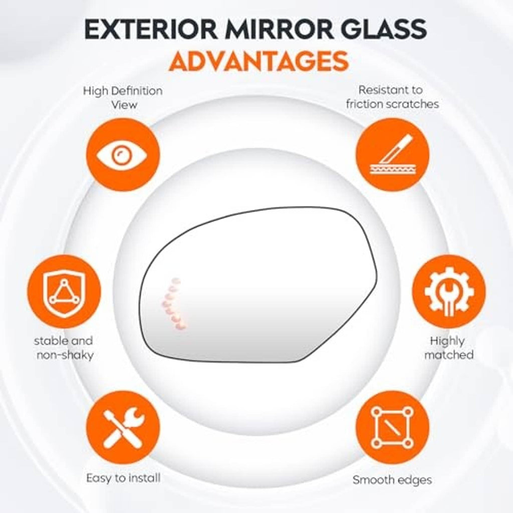 Exterior mirror glass, smooth-edged oval lens with anti-scratch surface