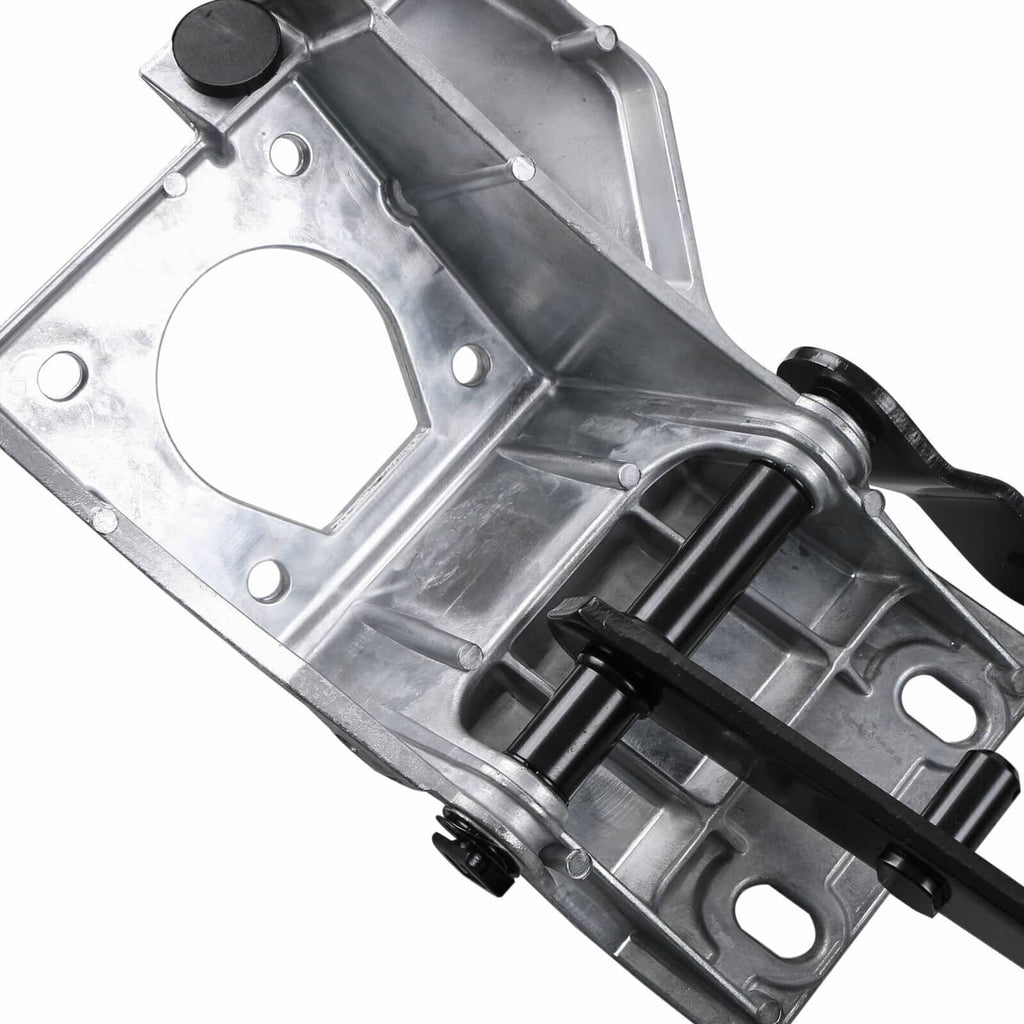 Brake clutch pedal bracket mount assembly with silver metal housing and black pedal links