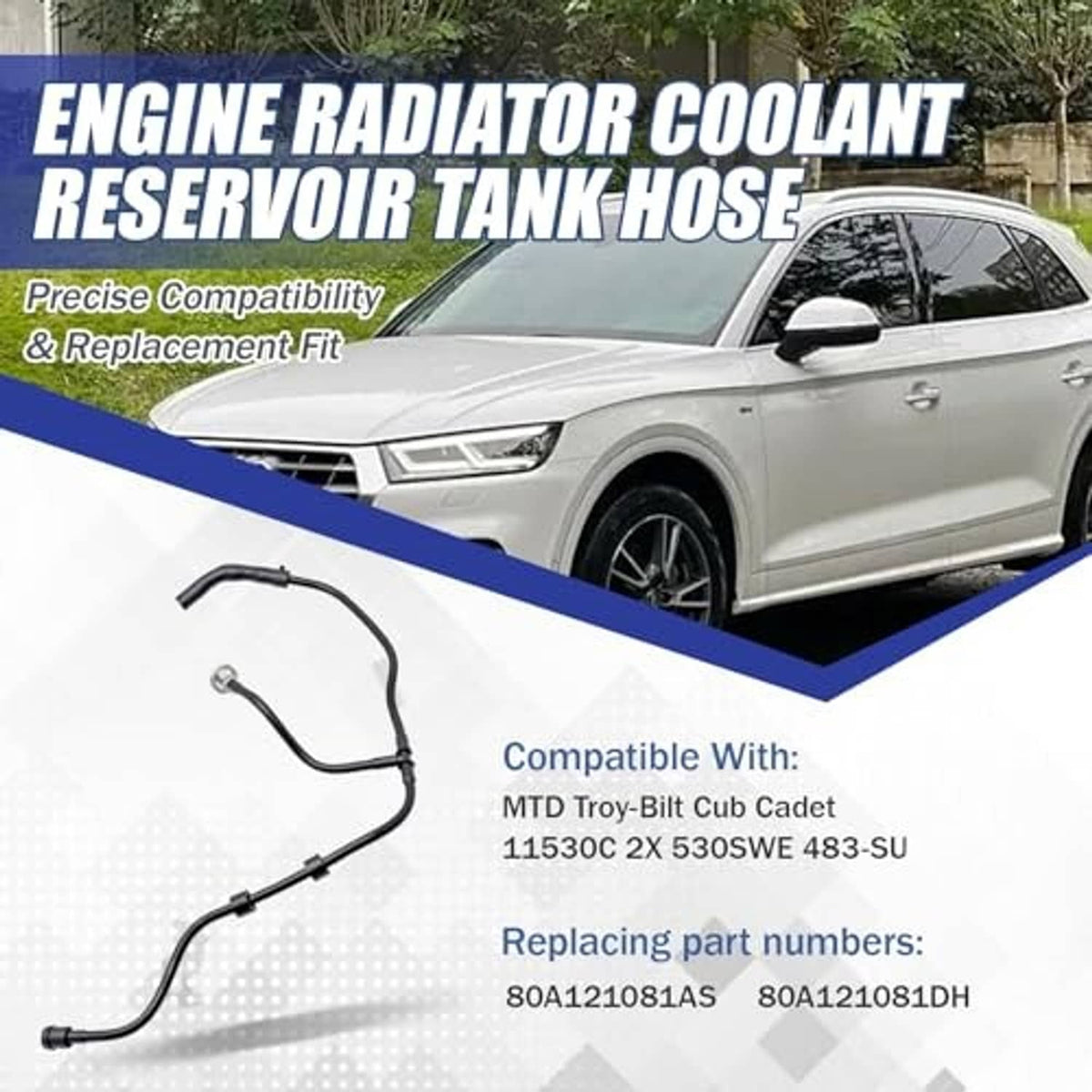 Engine radiator coolant reservoir hose set shown with connected black tubing