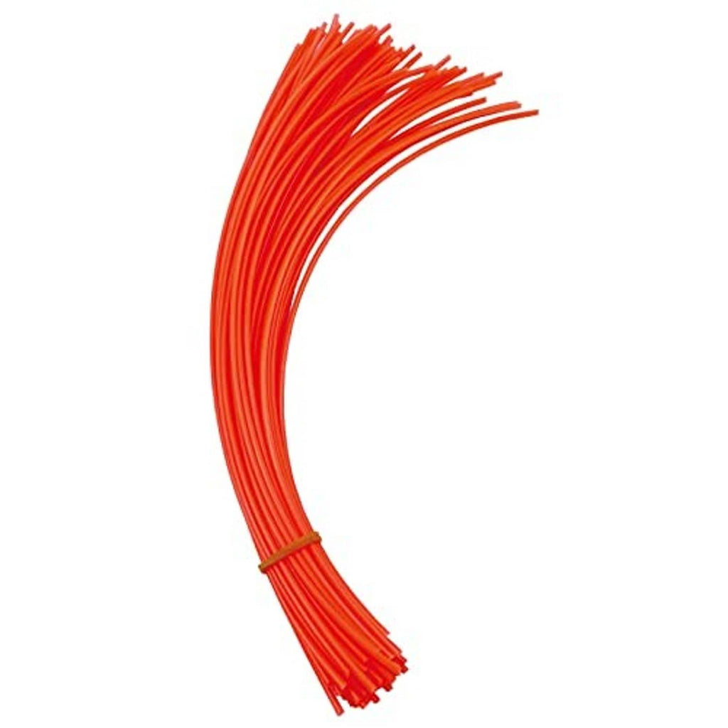 Orange precut round trimmer line bundle with tied center, cut ends visible
