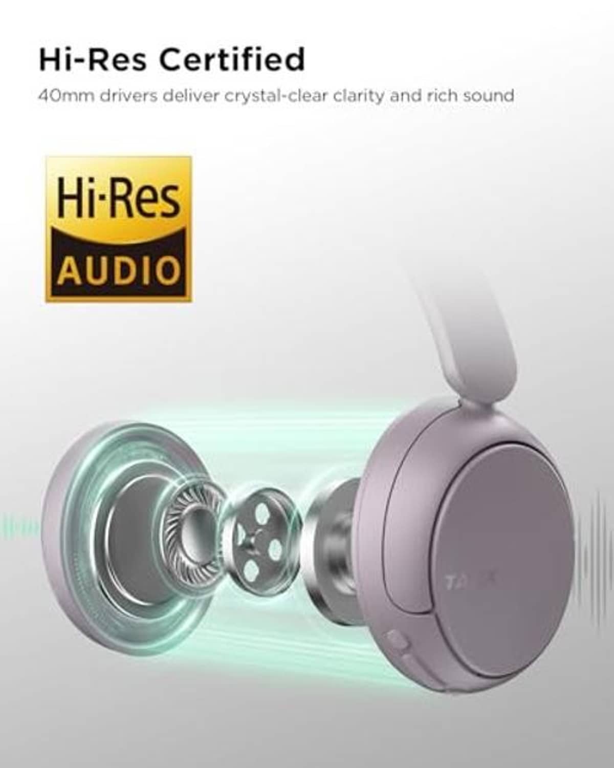 Purple Taix over-ear headphones with visible speaker-like driver and soft earcup pad