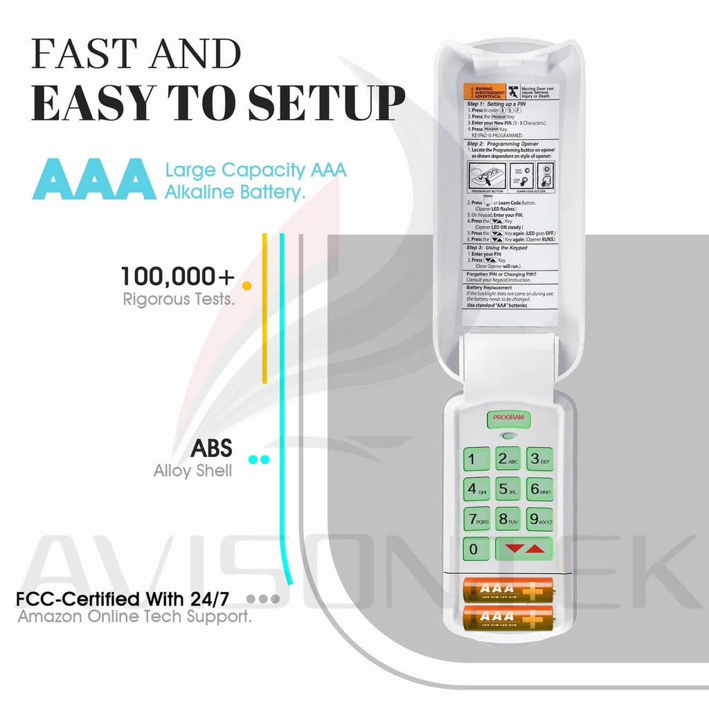White keypad with open AAA battery compartment and 0-9 number buttons
