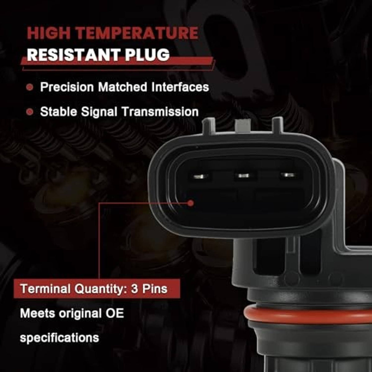 Camshaft position sensor connector plug with visible terminal pins