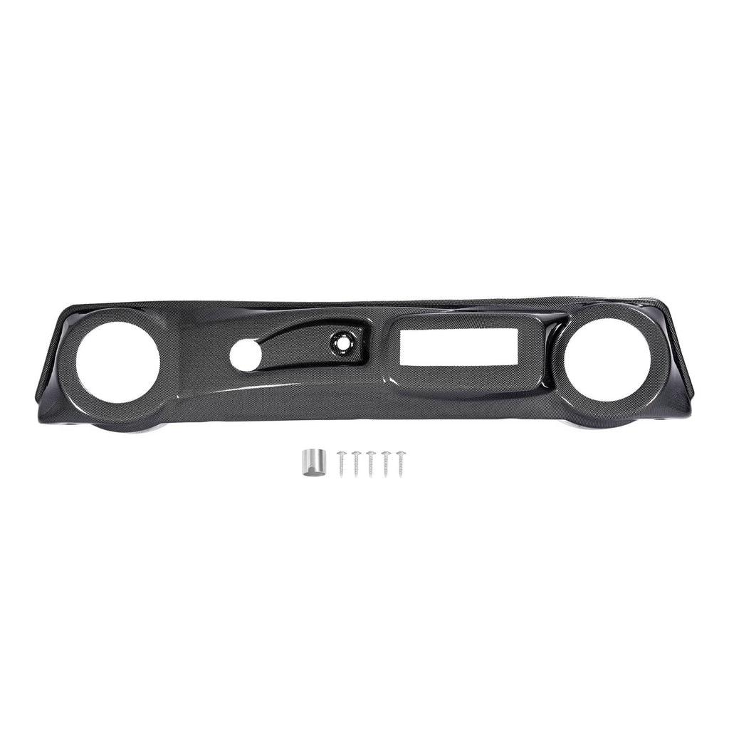 Golf cart dashboard cover, carbon fiber style black with center display opening and circles