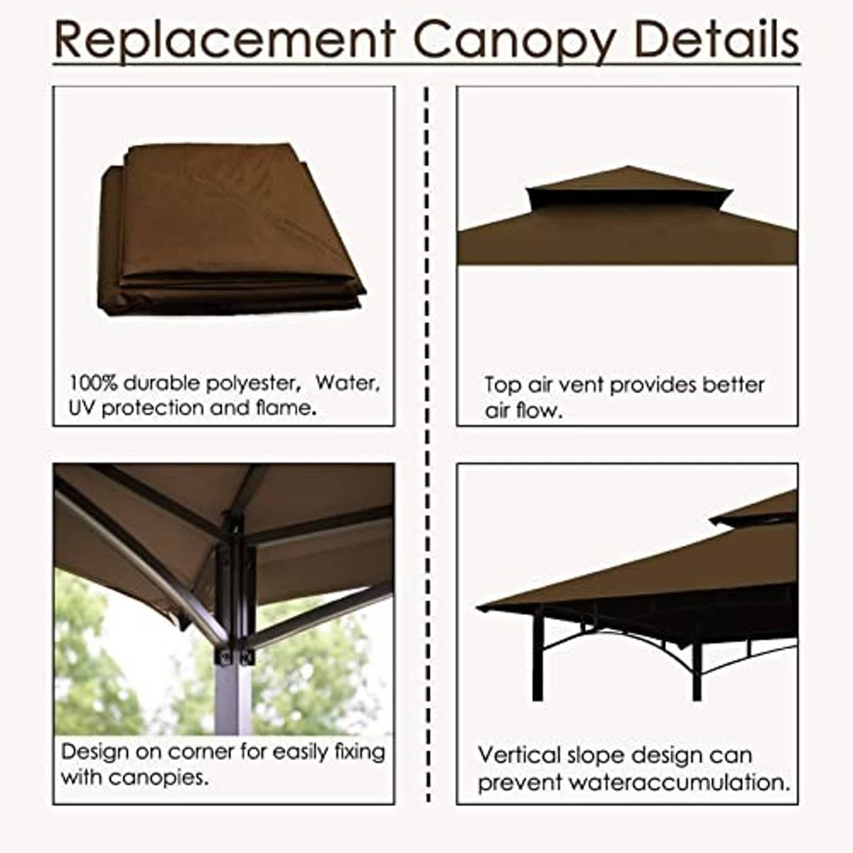 Brown replacement canopy fabric stack with durable polyester and folded edge