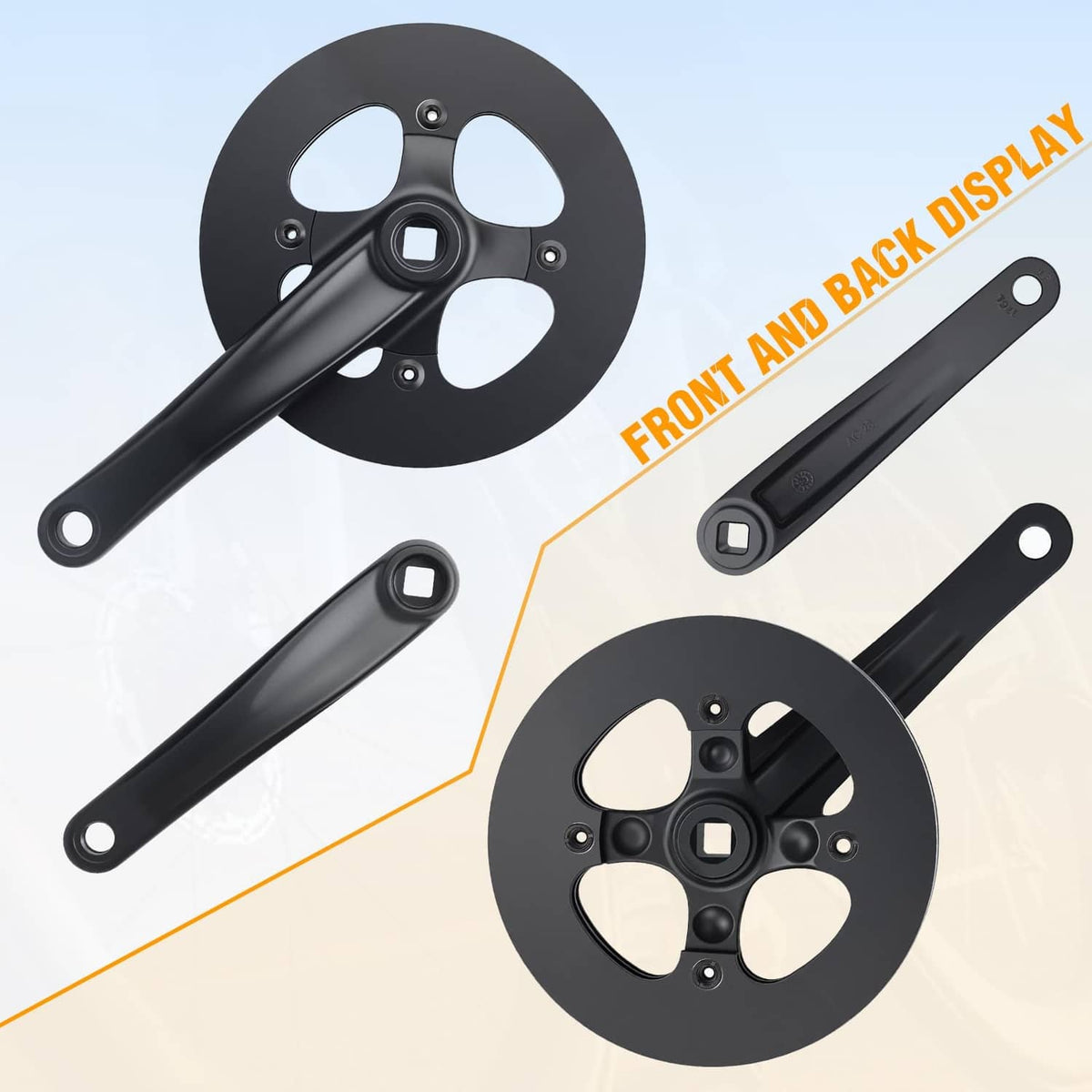 Black square-taper bike crankset set with front chainring and two crank arms