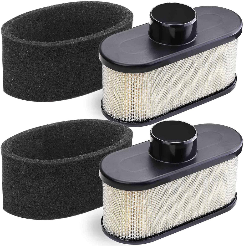 2-pack mower air filter cartridges with black foam pre-cleaner and pleated paper elements