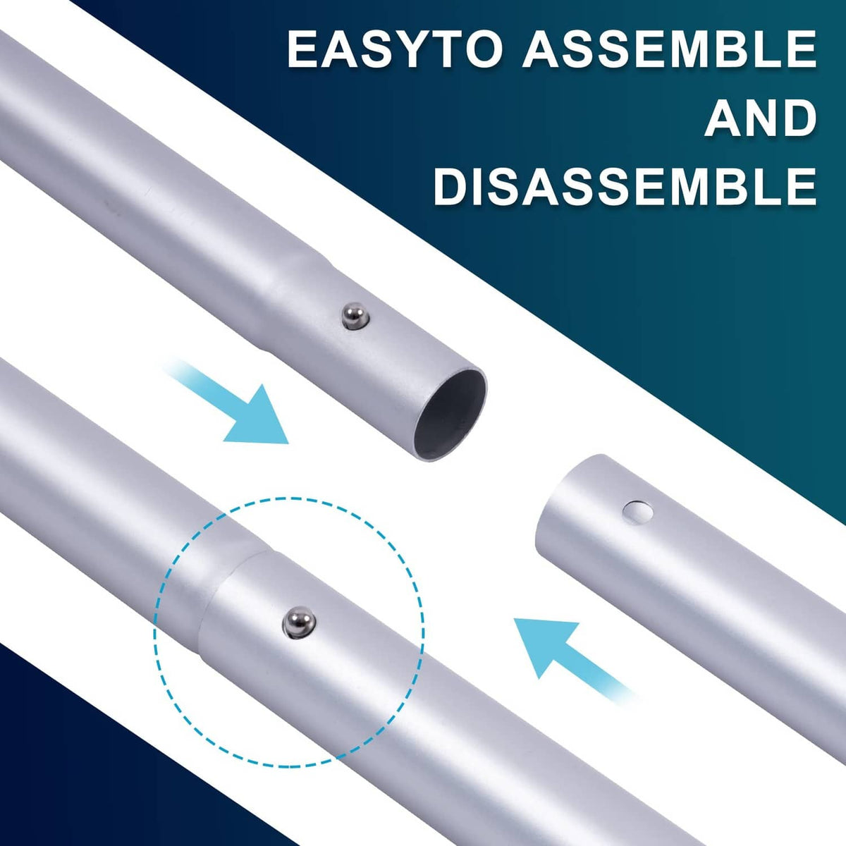 Telescopic aluminum pool pole with connection sleeve and pin-hole sections