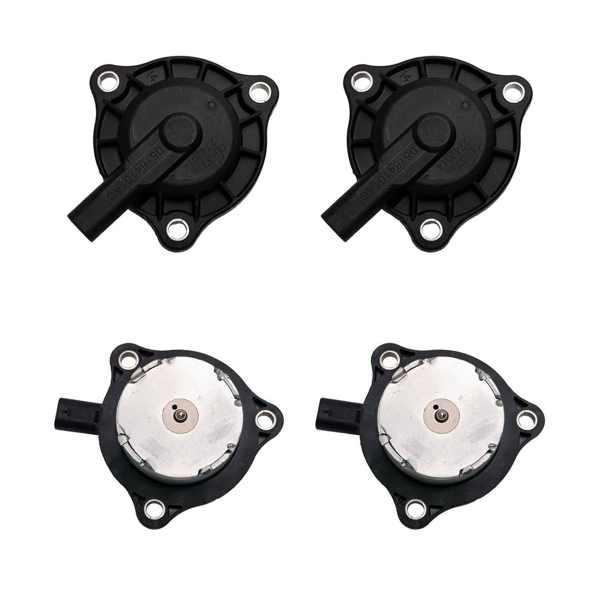 Camshaft phaser actuator cover and hoses, black plastic with mounting holes