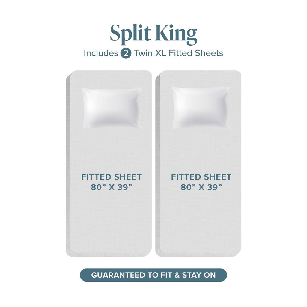 Grey split king fitted sheets set: two 80 x 39 in pieces with deep pockets