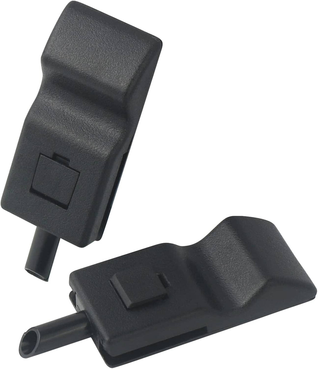 Pair of black door lock knobs with mounting stem and rectangular release tabs