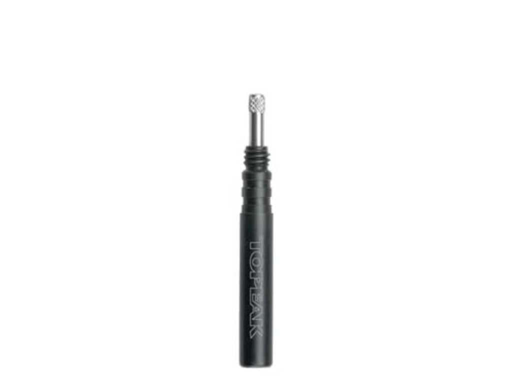 Presta valve extender with ribbed black body and silver Presta stem
