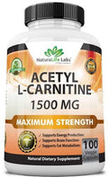 Acetyl L-carnitine 1500 mg supplement bottle, 100 veggie capsules